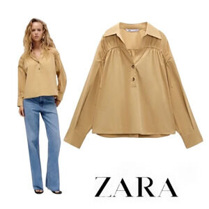 ZARA | Mid-Camel | RUCHED FRONT SHIRT